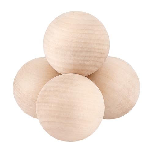 PH PandaHall 4pcs 7.5cm Grosse Boules en Bois, Boule Decorative Boule Rondes Brut Boules en Bois Massif pour L'Artisanat Arts Projets de Bricolage Travail Décoration de...