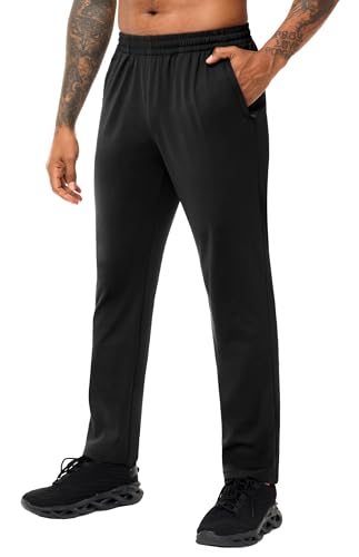 MIER Mens Athletic Sweatpants for Workout Gym Running Jogging Active Lightweight Track Sweat Pants, 3 Zipper Pockets Bottoms