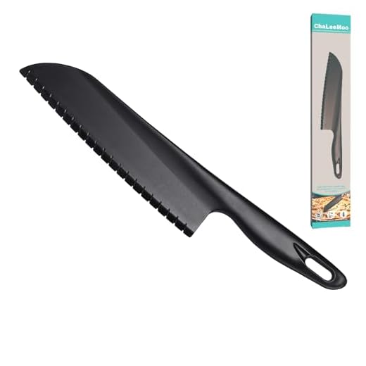 ChaLeeMoo 11" Nylon Knife for Nonstick Pans, Large Plastic Kitchen Knife to Cut Bread, Cake, Brownie Pie Lasagna or Various Veggies and Fruits, Pizza Cutter, Salad or Lettuce Knife, Black