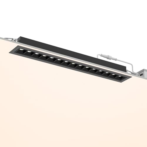 Scon 15W Linear Recessed Lighting With Black Trim, 5 Cct Selectable (3000K-6500K), Triac Dimmable Adjustable Led Downlight, With Junction Box, Paired With Driver, Accent Light For Hallway, Gallery