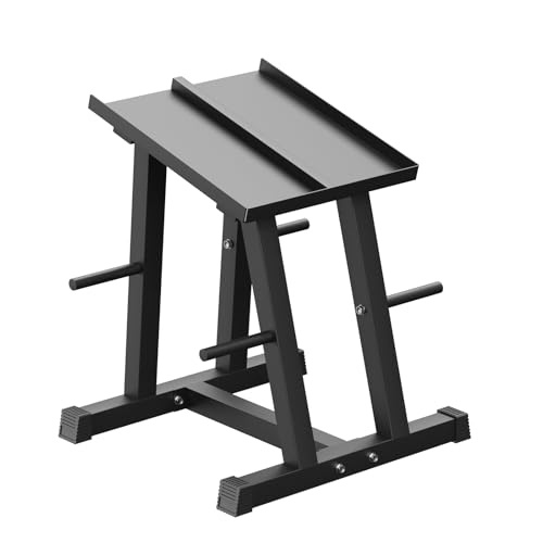 HANDBODE Adjustable Dumbbell Rack with Plate Storage, 500 lb Capacity, Space-Saving Storage Organizer for Classic Dumbbells, Power Block Dumbbells & Loose Weight Plates, Heavy Duty Column Stand for Home Gym