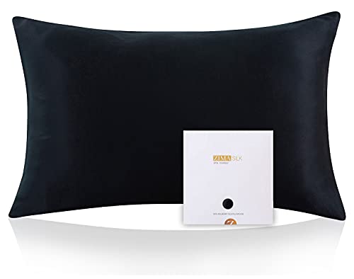 ZIMASILK 100% Mulberry Silk Pillowcase for Hair and Skin Health, Soft & Smooth, Both Sides Premium Grade 6A Silk, 600 Thread Count, with Hidden Zipper, 1pc (Standard 50x75 cm, Black)