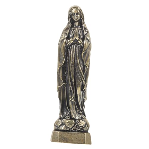FIXOSHEE Statua in Ottone Vintage Della Vergine Maria Ornamento Religioso Miniatura Per Scrivania Decorazione Artigianale Cattolica Per Casa e Ufficio Statuetta Madonnina Realistica e Resis