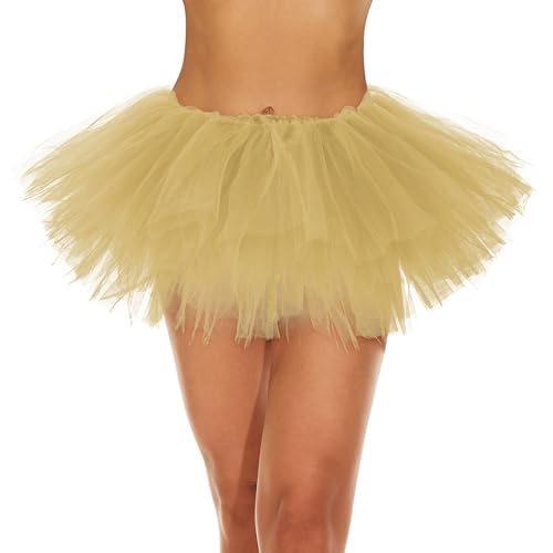 Zando Gold Tutu Women Gold Tutu for Women Adults Teens 5 Layers Halloween Costume Cosplay Running Party Elastic Fluffy Tulle Dance Ballet Skirt Girls