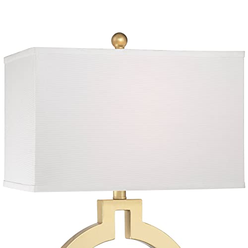 360 Lighting Modern Table Lamps 28 1/2" Tall Set Of 2 With Usb Charging Port Brushed Gold Open Ring White Rectangular Shade For Bedroom Living Room House Bedside Nightstand Office Family #TOP2