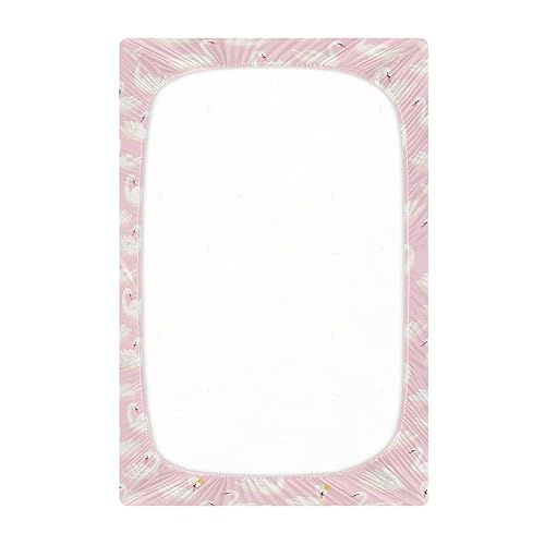 Image of Fitted Crib Sheets Pink Cute Swan Animals Stretchy Portable Playard Sheets for Baby Toddler, Breathable Soft Mini Crib Mattress 39 x 27 in for Boys and Girls