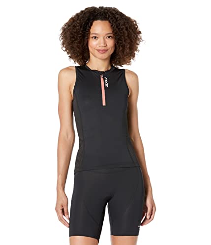 2XU Women's Aero Tri Singlet Tank Top, Black/Hyper Coral, L, Black / Hyper Coral