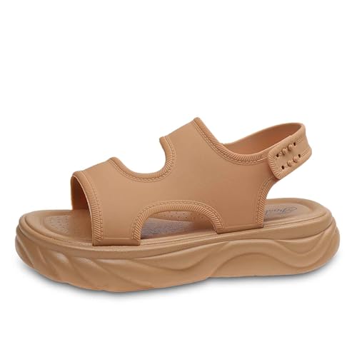 Women's Adjustable Hook and Loop Open Toe Platform Sport Sandals Summer Outdoor Wedge Orthotic Walking Sandals Casual Beach Sandals Womens Sandals with Fuzz (Coffee, 8.5)