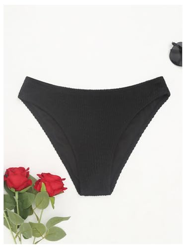 Milumia Women's Textured Bikini Bottoms Mid Waisted Cheeky Beach Swimsuit Bottoms3