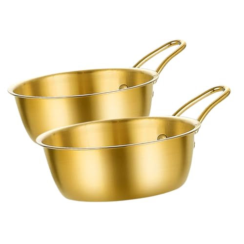iplusmile Tazón Coreano De Arroz Asa Mediano 12cm Acero Inoxidable 304 Dorado Para Sopa Ramen y Bebida Uso Camping 2 Piezas