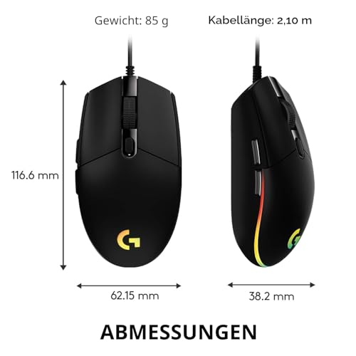 Logitech Gaming Mouse G102 LIGHTSYNC Maus für Rechtshänder, Optisch, 6 Tasten, kabelgebunden, USB, schwarz – Ansicht 6