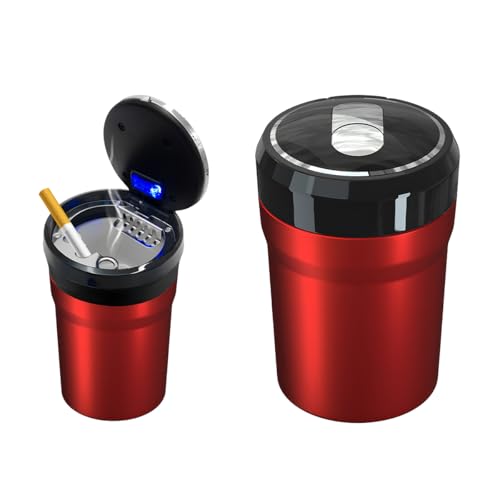 Image of DXNQ Car Ashtray with Lid, Easy Clean Up Detachable Smokeless Ashtray with LED Blue Light, Portable Mini Ash Tray Cup Holder for Car Home Office Travel, Interior Auto Accessories (Red, Larger)