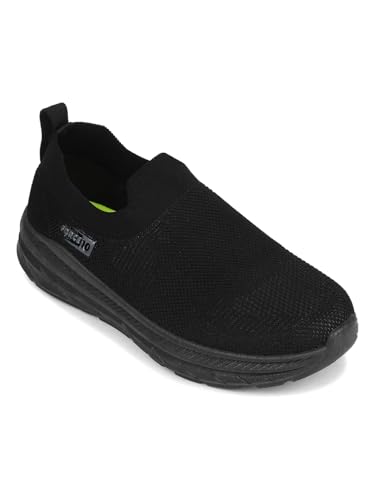 Image of Liberty Force 10 MATCHER-7E Non-Lacing Sports Walking Shoes for Men - Black & Dark Grey | Comfortable and Durable | Suitable for Slip-On Gym, Jogging and Outdoor Shoes for Gents | Cushioned Footbed