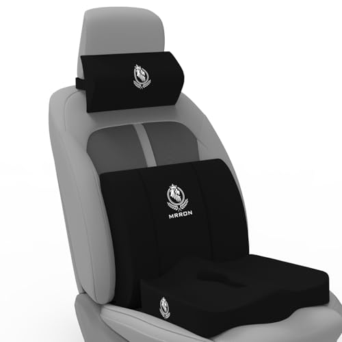 Image of MRRON Neckrest Back Support or Coccyx Orthopaedic Cushion for Long Sitting Universal fit with Ergonomic Design Made by High Density Memory Foam Used for Car or Office Chairs. (Black, Lumbar)