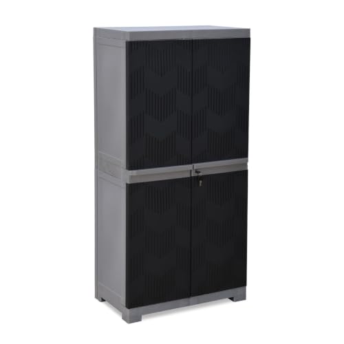 Image of Nilkamal Freedom FMM Wave Plastic Storage Cabinet|3-Year Warranty|Clothes Cupboard|Wardrobe|Almirah|for Home, Living Room, Bed Room|Adult & Kids|Haze Grey and Charcoal Grey