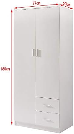 Wooden 2 Door 2 Drawer Wardrobe with Shelf and Hanging Rail Modern Clothes Storage Cupboards Unit for Bedroom Furniture W 77 * D 50 * H 180cm (White)