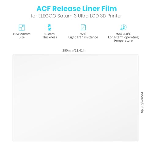 Image of ELEGOO 5PCS ACF Release Liner Film for Saturn 3 Ultra LCD 3D Printer with Less Release Tension, Support 3X Faster Printing, 290x195mm, 0.3mm Thickness