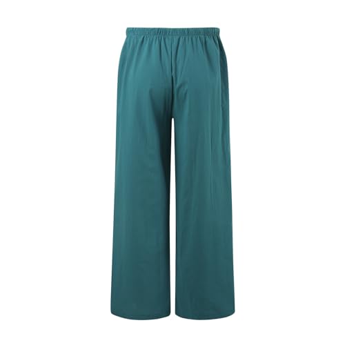 Generic Women's Linen Summer Palazzo Pants Flowy Wide Leg Beach Pants with Pockets Drawstring Elastic High Waist Summer Linen Pant, Small, A#_sky Blue4