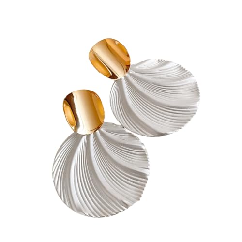 Two Tone Metal Shell Shaped Drop Earrings Handmade Women�fs Fashion Accessories