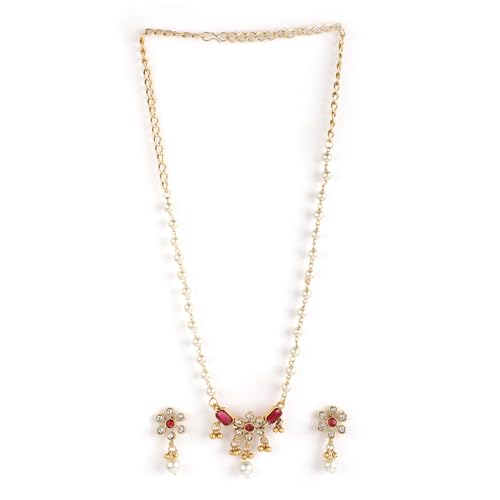 Rubans 22KT Gold Plated Red Stone Emerald Stone Studded Beaded Pendant Set For Women (B0D6RVWYYC) Amazon Price History, Amazon Price Tracker