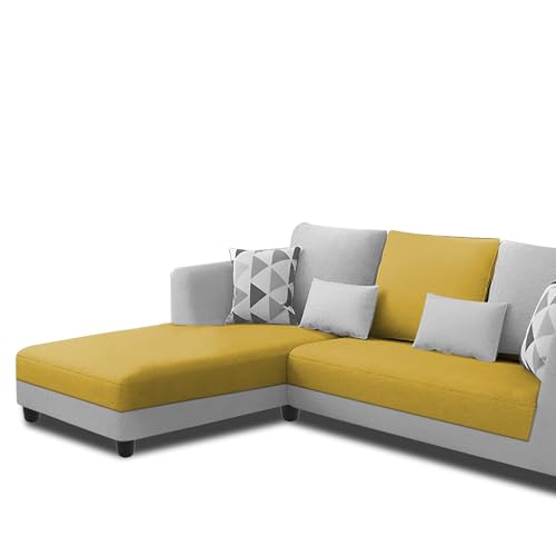 Image of Galib LHS 4 Seater L Shape Sofa Set for Living Room (Yellow Grey Fabric) Premium Fabric Sofa