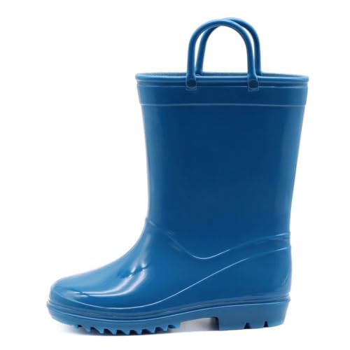 Image of EUXTERPA Boys Girls Waterproof Rain Boots Kids Toddler Solid Color Boots with Easy On Handles