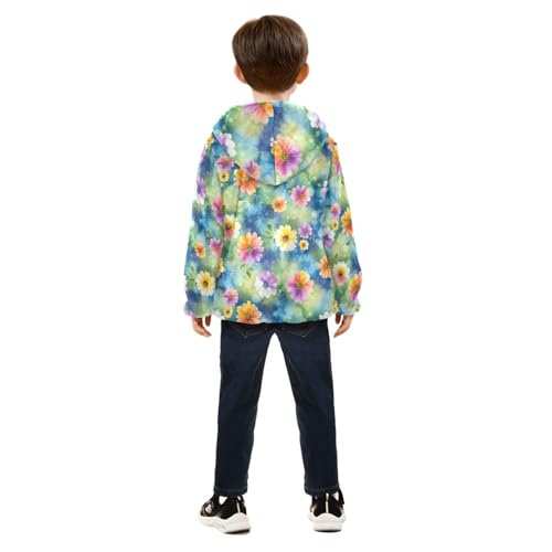 CHIFIGNO Watercolor Flowers Boys Fleece Zip up Jacket Lightweight Soft Fleece Jacket 3T4