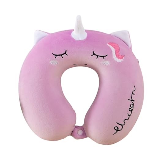 Image of Soft and Comfortable Cartoon Designed U-Shaped Kids Travel Neck Pillow for Airplane Car Flight Head Neck Support for Boys and Girls (Pack of 1, Purple)