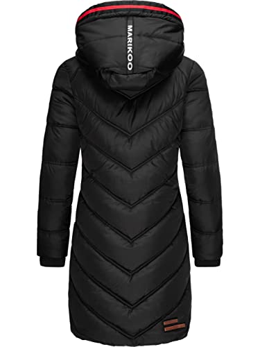 MARIKOO Damen Wintermantel Warmer Steppmantel lang mit Verstellbarer Kapuze Armasa Schwarz Gr. XL