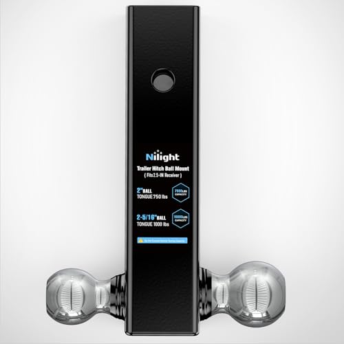 Image of Nilight Multi-Ball Trailer Hitch Ball Mount, 2 & 2-5 /16 Inch Balls, Dual Ball Mount fits 2-1 /2-Inch Hitch Receiver, Chrome Plating