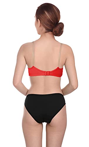 Image of Wirefree Non-Padded T-Shirt Bra Panty Set with Detachable Transparent Straps for Women /Girls.