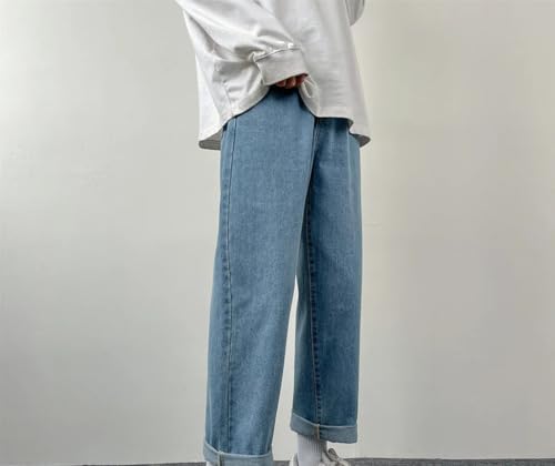 Men's Casual Blue Jeans Summer Medium-Thick Zipper Straight Wide-Leg Pants4