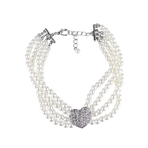 BESPORTBLE Pearl Pendant Dog Necklace Pet Pendant Fashion Jewelry Heart Design Multi-Row Pearl Necklace