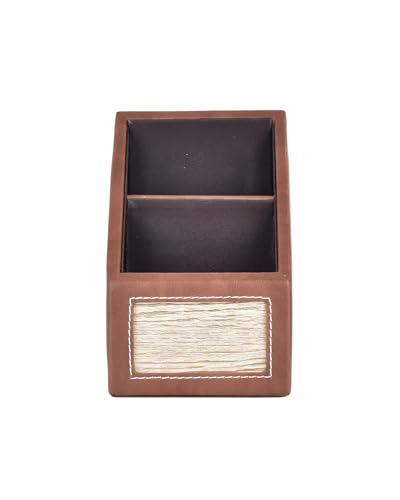 Image of Premsons Leather Holder Desk Supplies Organizer, Brown