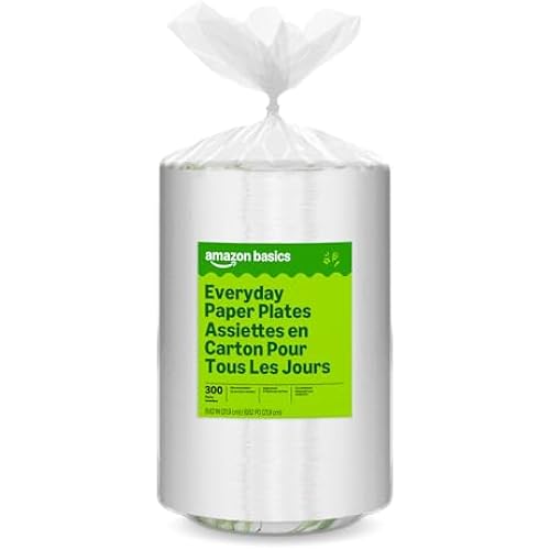 Amazon Basics Everyday Paper Plates, 8.62 Inch, Disposable, 300 Count, Packaging May Vary