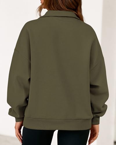 KIRUNDO Sweatshirt for Women 2026 Fall Half Zip Pullover Oversized Fleece Mock Neck Hoodies Fashion Outfits Winter Clothing(Army Green, Medium) — view 2