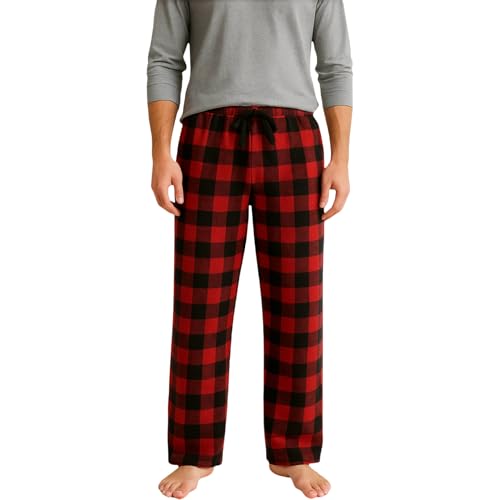 Consejos para Comprar Pantalones de pijama para Hombre que Puedes Comprar On-line. 47 Pantalones de Dormir a Cuadros para Hombre 100% Algodón Tejido Suave Pijama de Franela con Corte Recto Bolsillos y Cintura Ideal para Casa Descanso y Hogar (Cuadros en rojo y...