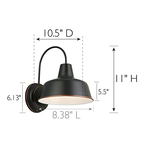 Image of Design House Mason Farmhouse Gooseneck Barn Light, Outdoor Exterior Porch or Patio Wall Light Fixture, Oil Rubbed Bronze, 8 Inch Diameter, 1-Pack, 519504 | Wall Mount, Modern Farmhouse, Steel, Lighting, 519504