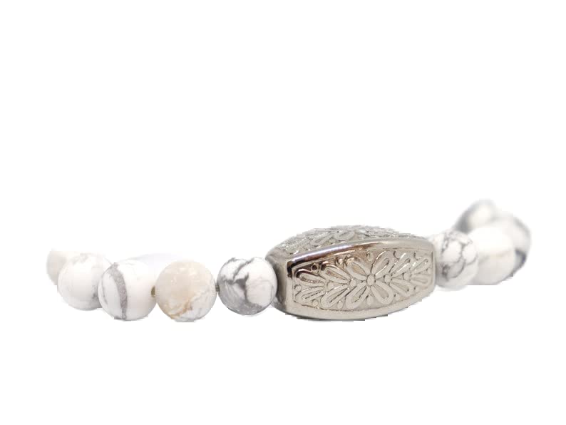 Bracelet howlite blanche 8mm porte-bonheur LKBEADS, idée cadeau unisexe stretch 7 pouces