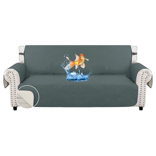 MAXIJIN Sofa Covers Waterproof Sofa Slipcovers Non-Slip 3 Seater Sofa Protectors with Elastic Straps Reversible Universal Couch Covers for Dogs, Pets, kids (Dark Grey, 3 Seater)
