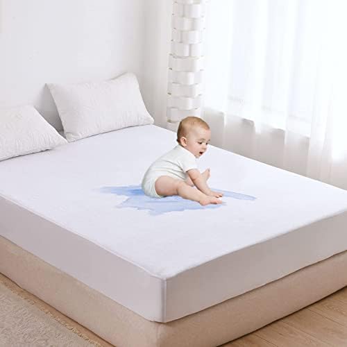 Waterproof Mattress Protector Queen Size, Fitted Mattress Cover with 18in-22in Deep Pocket, Breathable | Softly Terry Cotton | Dustproof | Noiseless | Skin-Friendly