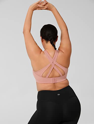 Yvette Women High Impact Sports Bras Criss Cross Back Sexy Running Bra For Plus Size, Pale Pink #TOP6