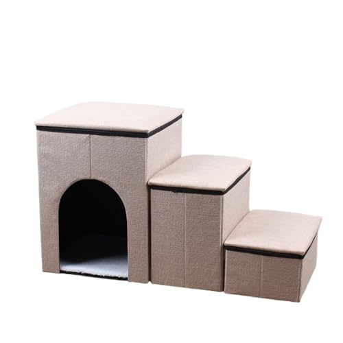 Effonek ペット用はしご、猫と犬の階段、厚めのスポンジはしご、折りたたみ式の猫と犬の階段 (カーキ)