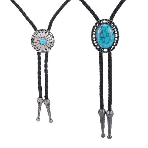 GORGECRAFT 2 Estilos Vantage Bolo Corbata de Cuero Vaquero Corbata de Piedra Turquesa Collar con Colgante de Cuerda Retro Nativo Americano Occidental para Accesorios de Disfraces Hombres Mujeres