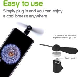 Image of Portable Type-C Mini Mobile Fan for Android Phones - USB C OTG Cooling Fan, Plug & Play Personal Pocket Fan Compatible with Smartphones, Power Bank & Laptop (Multicolor) (2 Fan Combo)
