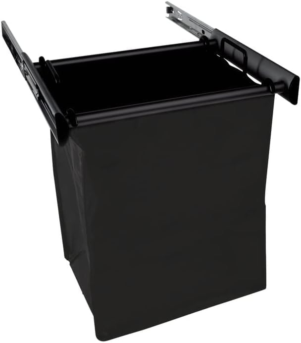 TAG Hardware Premium 18 Inch Wide Full Extension Pullout Closet Laundry Hamper Organizer with Removable Handles and Large Nylon Bag Black