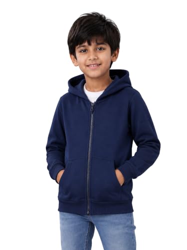 Image of Unisex Kids Solid Full Sleeve Zip Front Open Hooded Sweatshirt