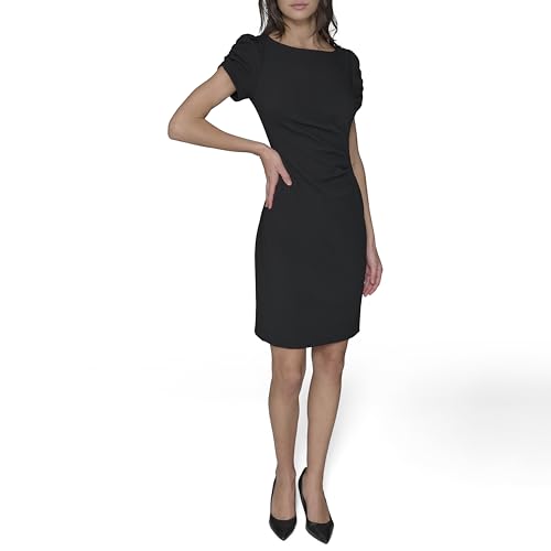 Image of KARL LAGERFELD Short Ruched Sleeve Jewel Neck Sheath Mini Dress