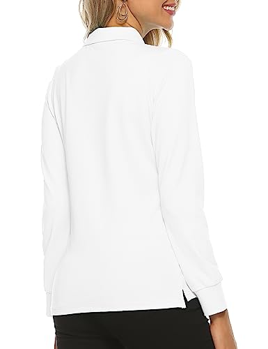 MoFiz Women's Long Sleeve Polo Shirts Lady-fit Golf Tennis Top Cotton Casual Work Golf Gym Active Sport Shirt with Buttons White Size US L - Image 5