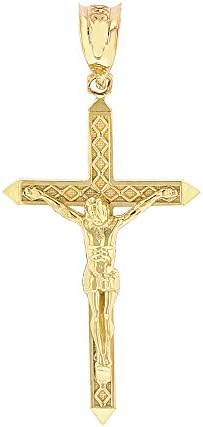 Claddagh Gold Solid 10k Yellow Passion Catholic Cross Crucifix Charm Pendant (1.23")